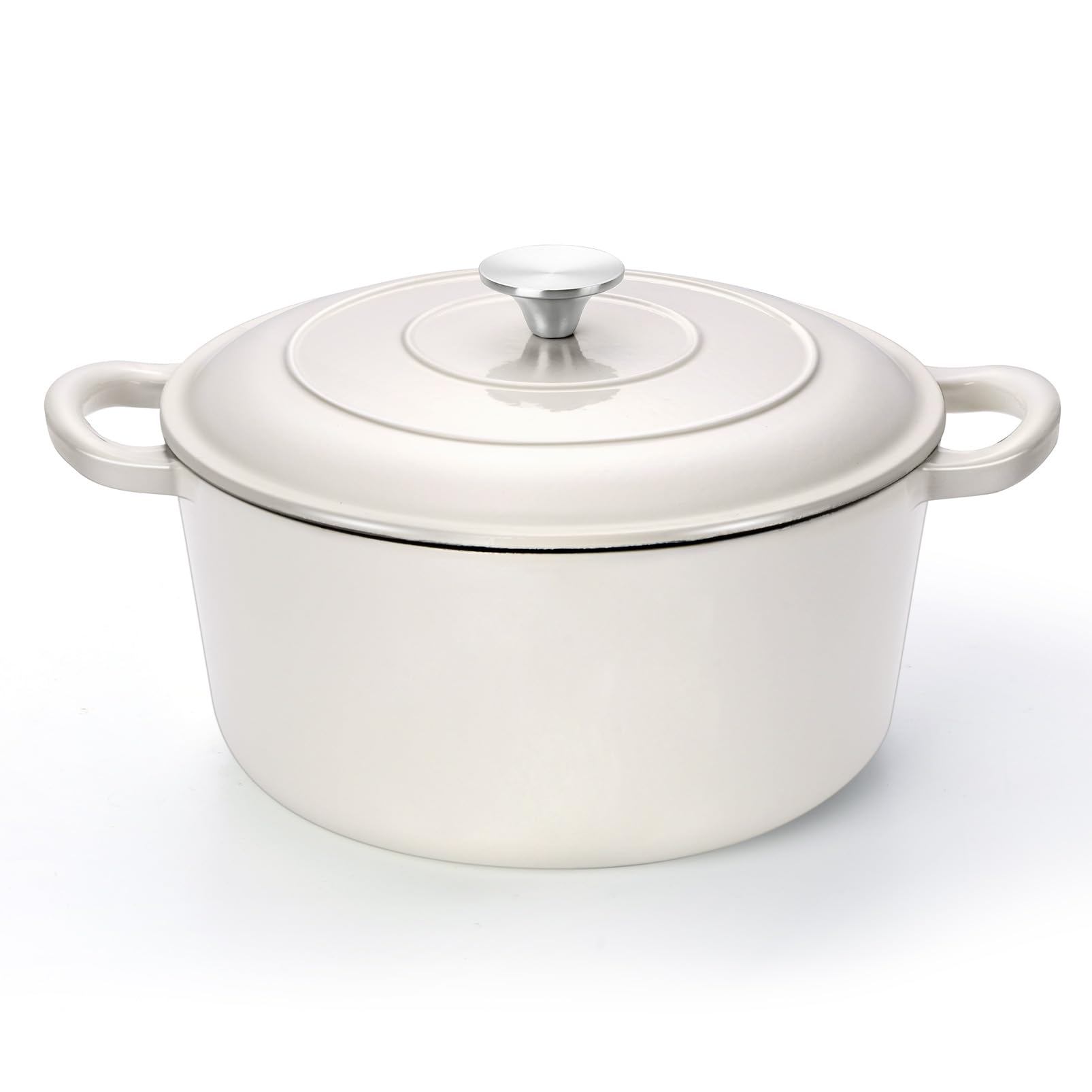 TeamFar 6Qt Enameled Cast Iron Dutch Oven Pot — Cream White