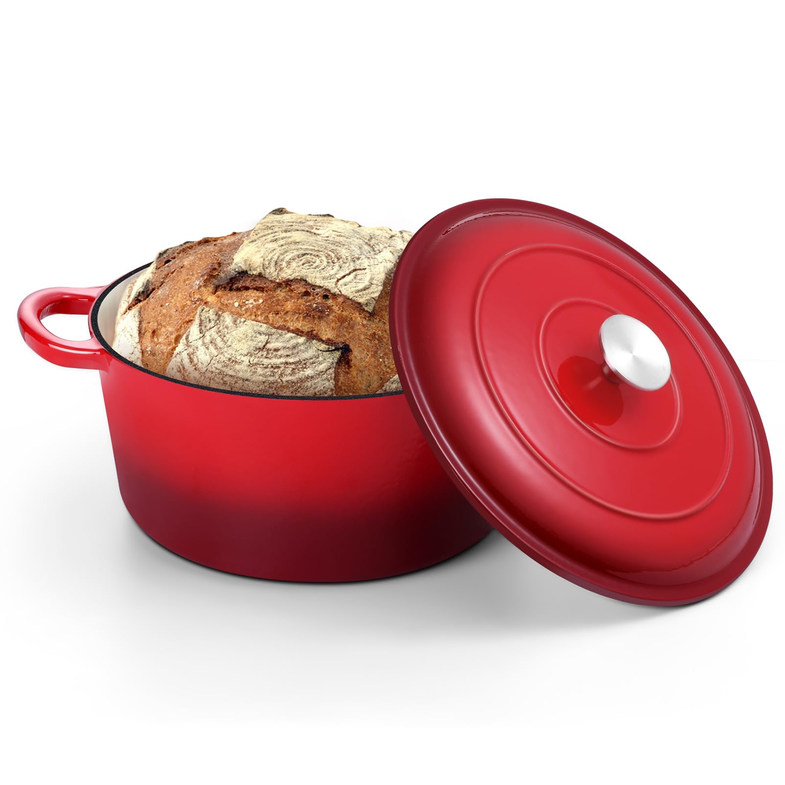 TeamFar 5Qt Enameled Cast Iron Dutch Oven — Oven & Stovetop Safe, Nonstick & Easy-Clean, Red