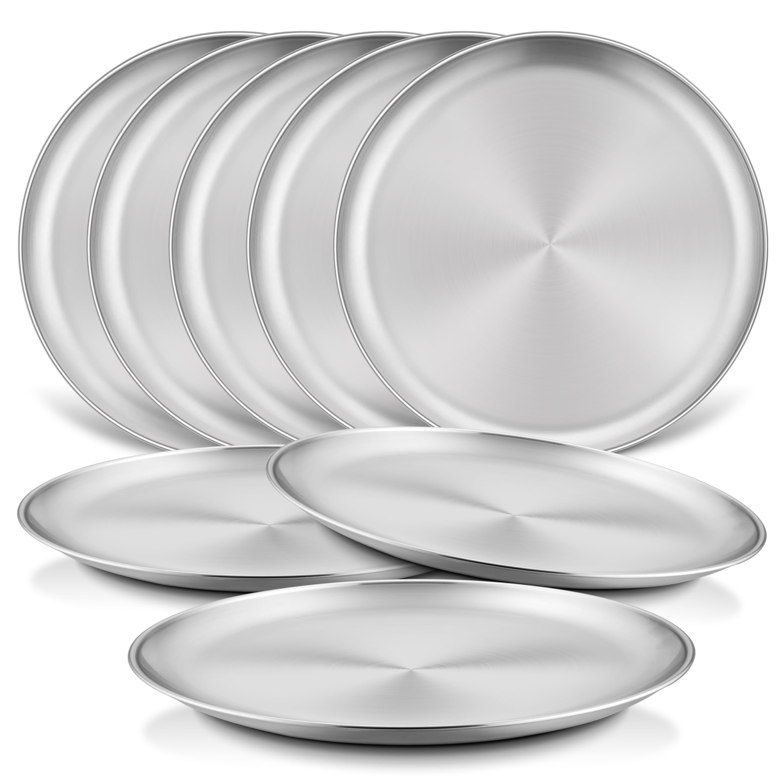 HaWare 8-Pack 8-Inch 18/8 Stainless Steel Kids Plates — Shatterproof, Non-Toxic, Reusable & Dishwasher-Safe Toddler Dinn