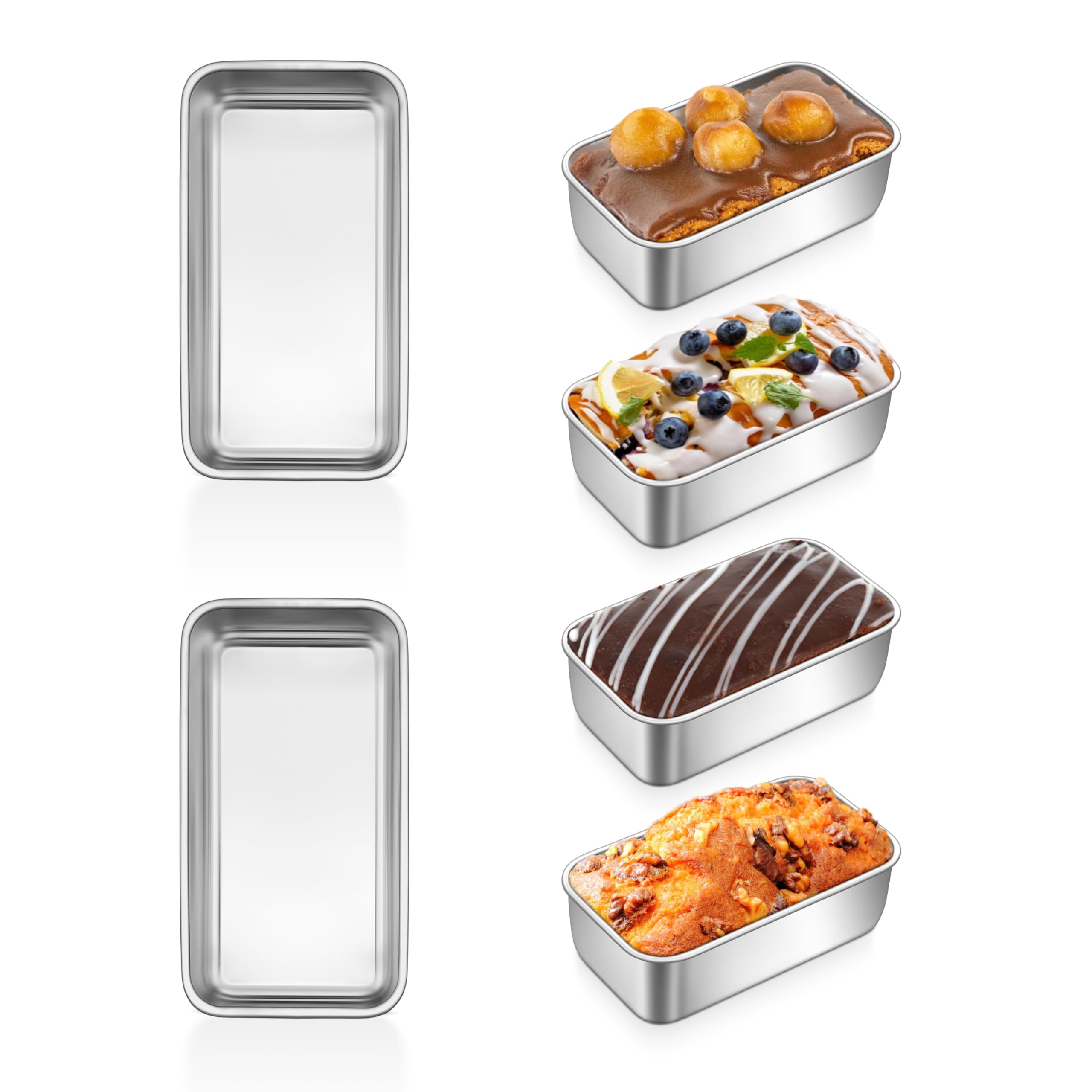 P&P CHEF Mini Loaf Pans Set — 6-Pack 6.3 x |5 in Stainless Steel Small Loaf Pans for Bread, Meatloaf, Cakes & Brownies
