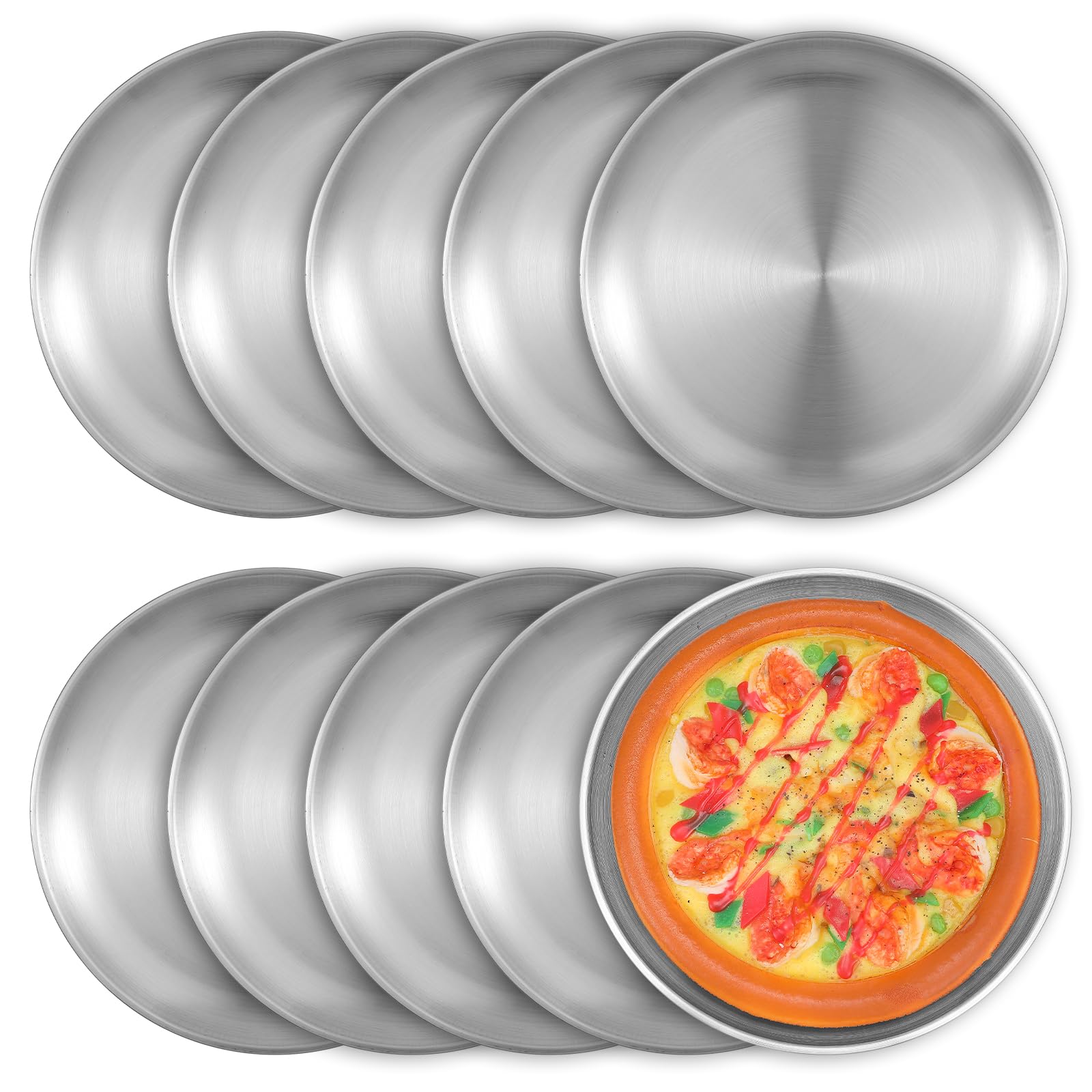 10-Pack 8-Inch Stainless Steel Pizza Pans — Bulk Round Bakeware Oven-Safe for Home & Restaurant