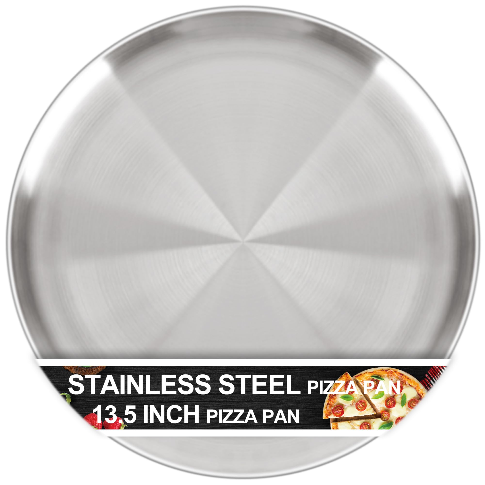 1|5-Inch Nonstick Stainless Steel Pizza Pan for Oven — Large Round Pizza Tray
