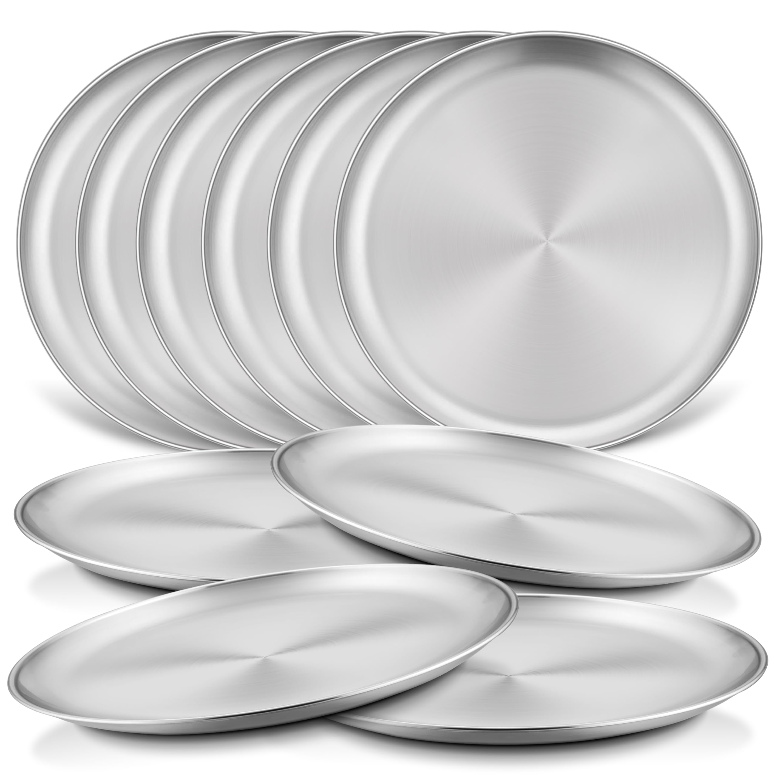 HaWare 10-Piece 18/8 Stainless Steel Kids Plates — 8-Inch Metal Dinner Plates, Non-Toxic, Shatterproof, Reusable & Dishw