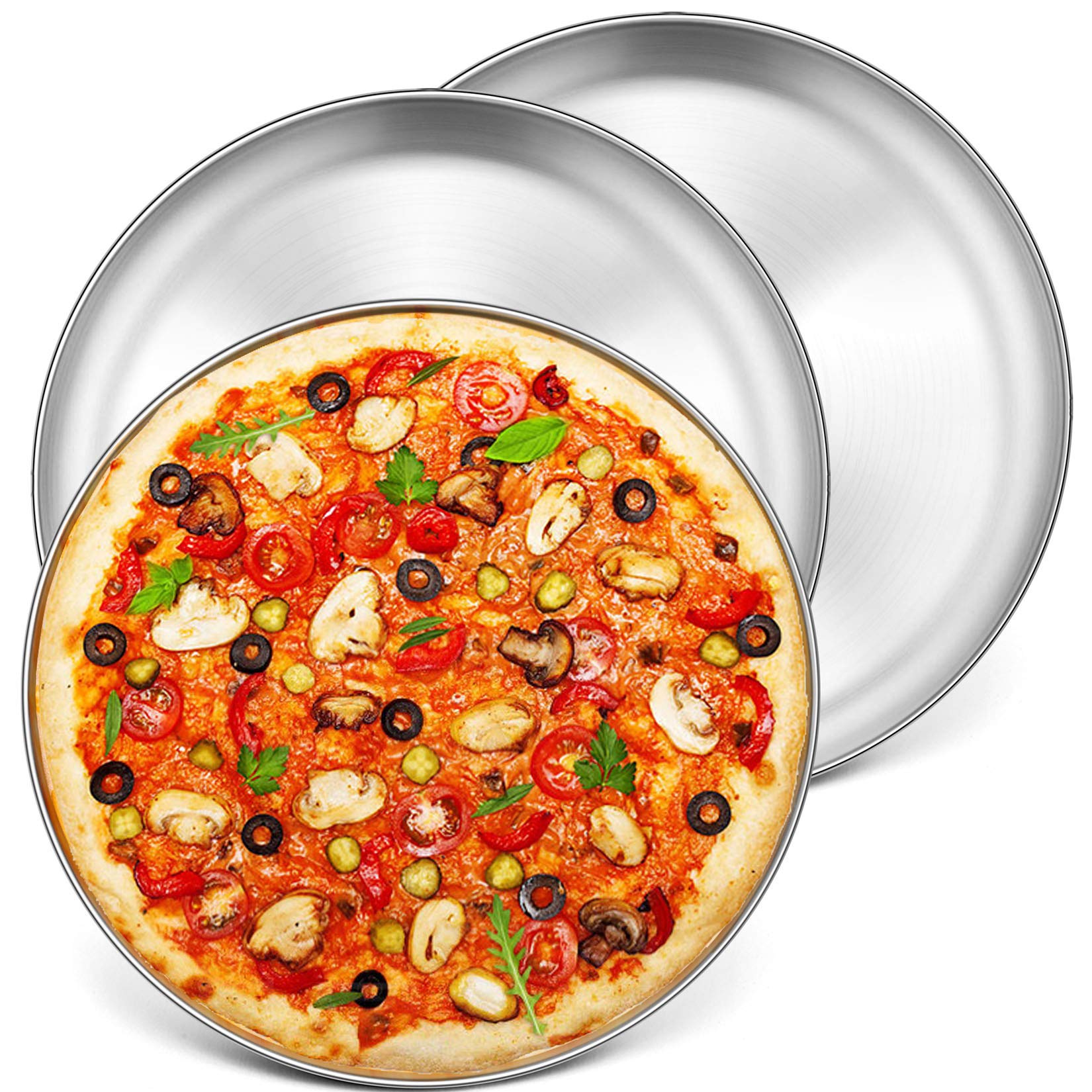 P&P CHEF Stainless Steel Pizza Pan 1|5" Set of 3 – Heavy-Duty Oven-Safe Pizza Trays, Rust-Free & Dishwasher Safe